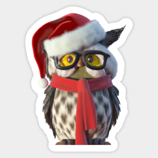 Christmas Owl Wearing Santa Costume and Red Scarf Vector Sticker